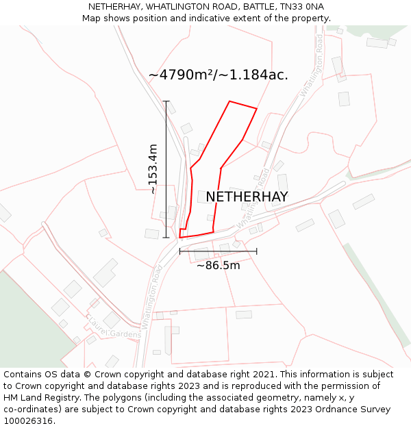 NETHERHAY, WHATLINGTON ROAD, BATTLE, TN33 0NA: Plot and title map