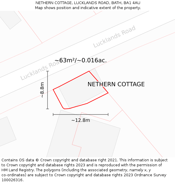 NETHERN COTTAGE, LUCKLANDS ROAD, BATH, BA1 4AU: Plot and title map
