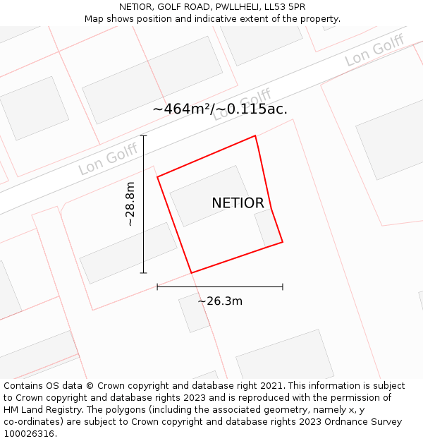 NETIOR, GOLF ROAD, PWLLHELI, LL53 5PR: Plot and title map