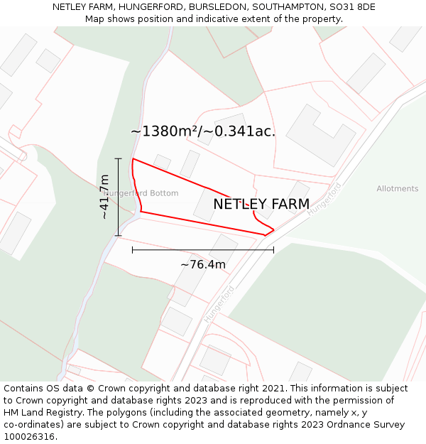 NETLEY FARM, HUNGERFORD, BURSLEDON, SOUTHAMPTON, SO31 8DE: Plot and title map