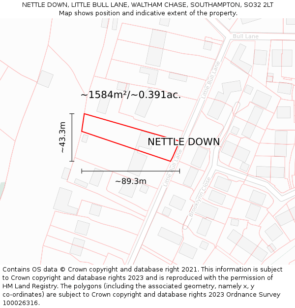 NETTLE DOWN, LITTLE BULL LANE, WALTHAM CHASE, SOUTHAMPTON, SO32 2LT: Plot and title map