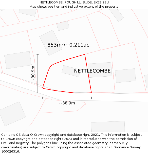 NETTLECOMBE, POUGHILL, BUDE, EX23 9EU: Plot and title map