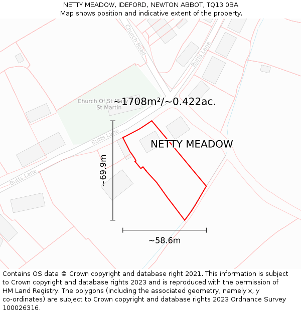 NETTY MEADOW, IDEFORD, NEWTON ABBOT, TQ13 0BA: Plot and title map