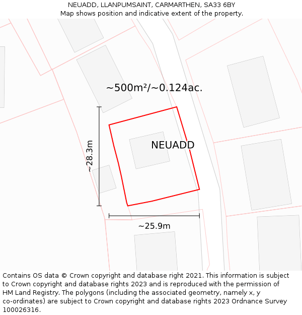 NEUADD, LLANPUMSAINT, CARMARTHEN, SA33 6BY: Plot and title map