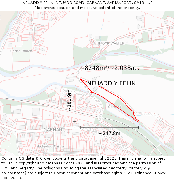 NEUADD Y FELIN, NEUADD ROAD, GARNANT, AMMANFORD, SA18 1UF: Plot and title map