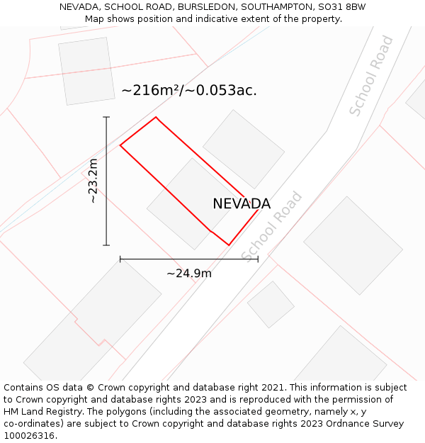 NEVADA, SCHOOL ROAD, BURSLEDON, SOUTHAMPTON, SO31 8BW: Plot and title map