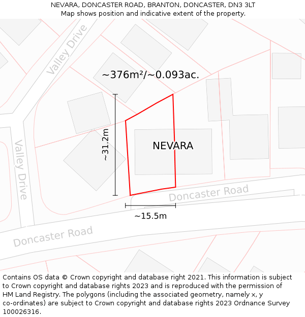 NEVARA, DONCASTER ROAD, BRANTON, DONCASTER, DN3 3LT: Plot and title map