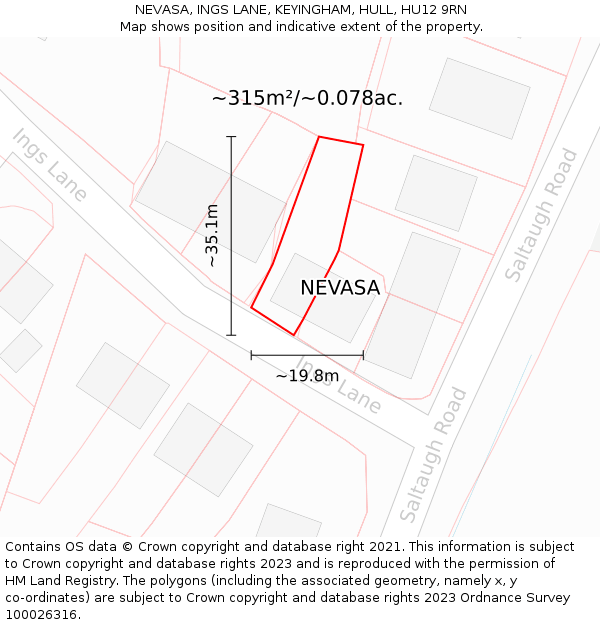 NEVASA, INGS LANE, KEYINGHAM, HULL, HU12 9RN: Plot and title map