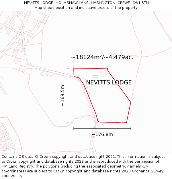 NEVITTS LODGE, HOLMSHAW LANE, HASLINGTON, CREWE, CW1 5TN: Plot and title map