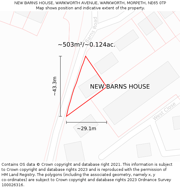 NEW BARNS HOUSE, WARKWORTH AVENUE, WARKWORTH, MORPETH, NE65 0TP: Plot and title map