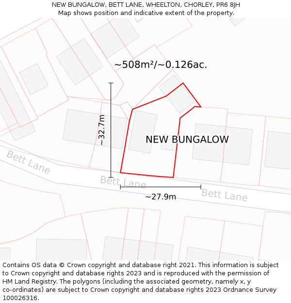 NEW BUNGALOW, BETT LANE, WHEELTON, CHORLEY, PR6 8JH: Plot and title map