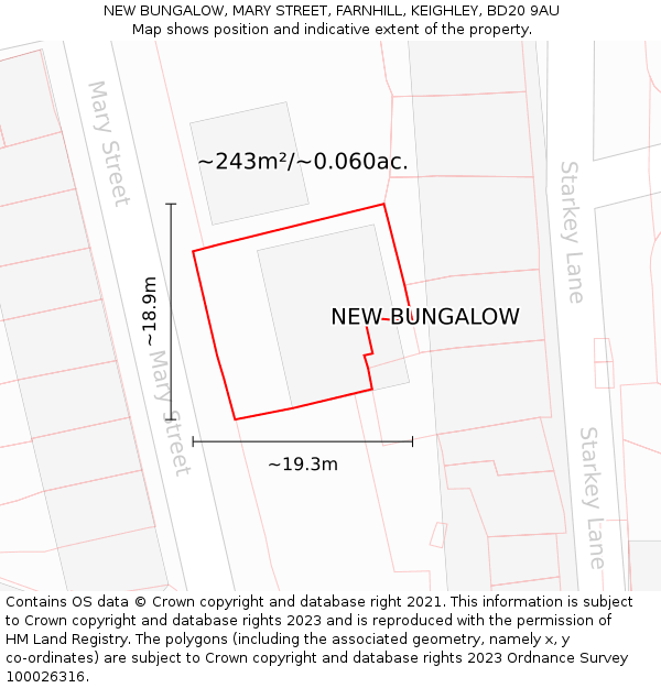 NEW BUNGALOW, MARY STREET, FARNHILL, KEIGHLEY, BD20 9AU: Plot and title map
