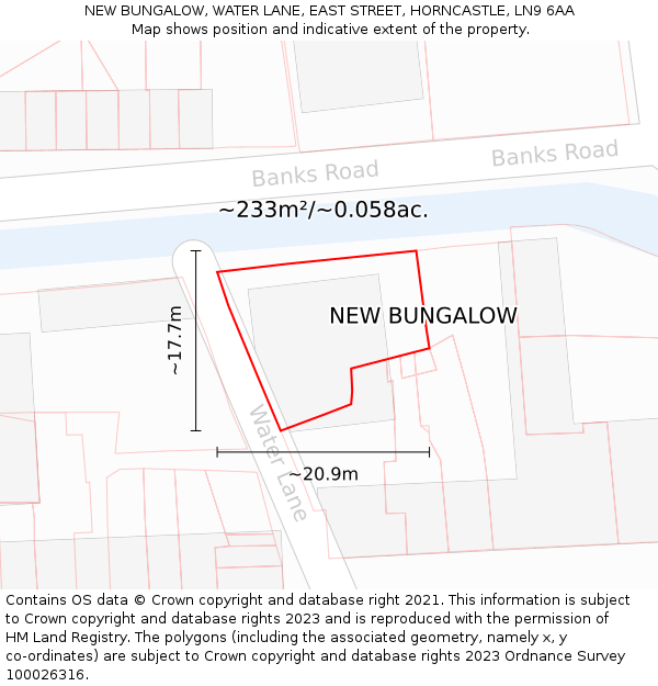 NEW BUNGALOW, WATER LANE, EAST STREET, HORNCASTLE, LN9 6AA: Plot and title map