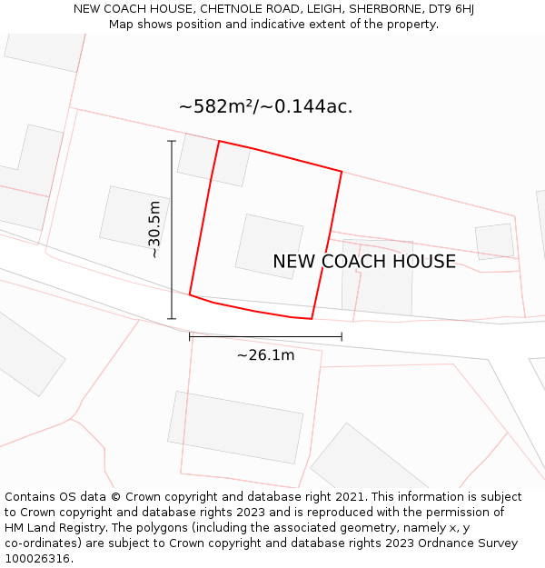NEW COACH HOUSE, CHETNOLE ROAD, LEIGH, SHERBORNE, DT9 6HJ: Plot and title map