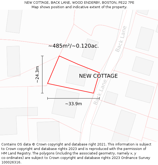 NEW COTTAGE, BACK LANE, WOOD ENDERBY, BOSTON, PE22 7PE: Plot and title map