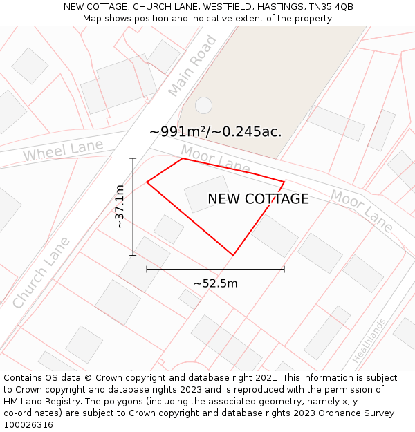 NEW COTTAGE, CHURCH LANE, WESTFIELD, HASTINGS, TN35 4QB: Plot and title map