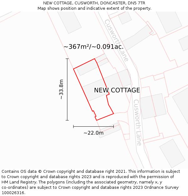 NEW COTTAGE, CUSWORTH, DONCASTER, DN5 7TR: Plot and title map