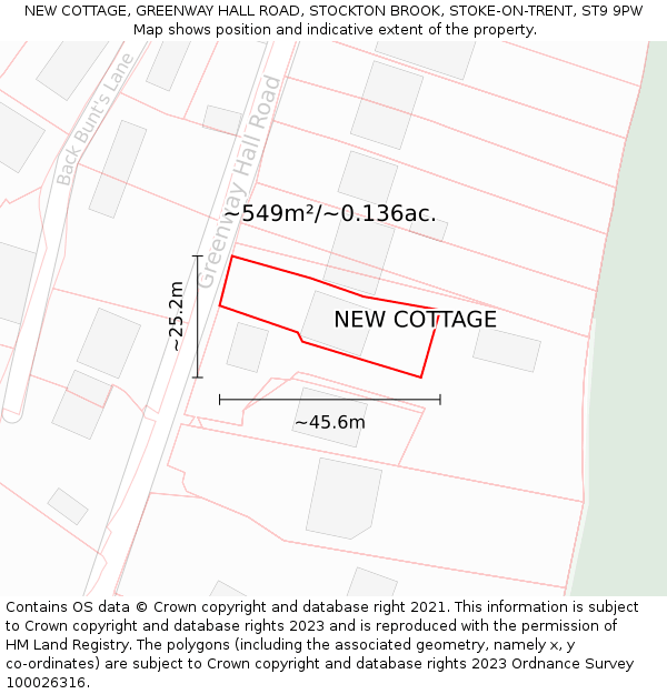 NEW COTTAGE, GREENWAY HALL ROAD, STOCKTON BROOK, STOKE-ON-TRENT, ST9 9PW: Plot and title map