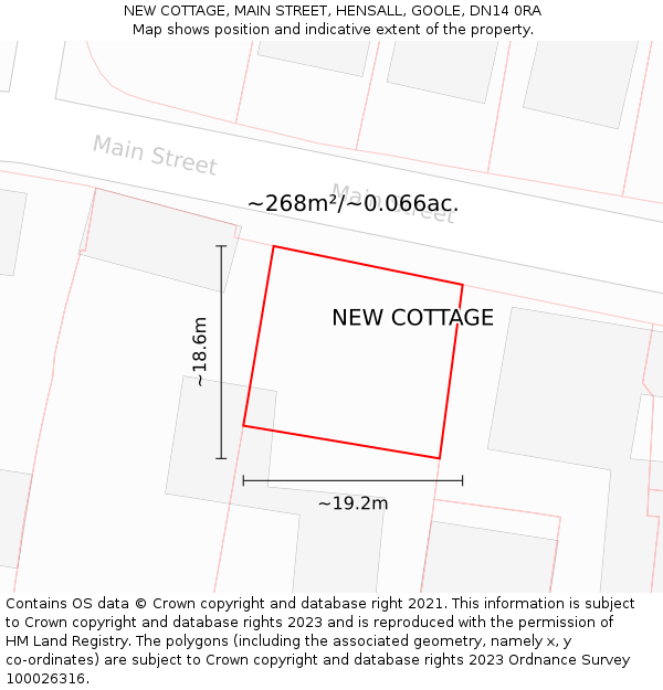 NEW COTTAGE, MAIN STREET, HENSALL, GOOLE, DN14 0RA: Plot and title map