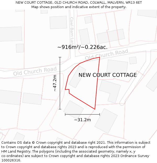 NEW COURT COTTAGE, OLD CHURCH ROAD, COLWALL, MALVERN, WR13 6ET: Plot and title map