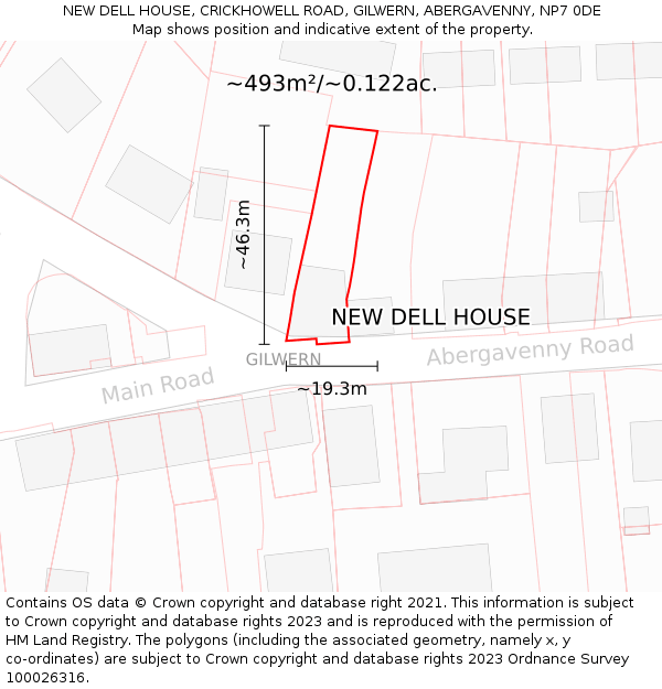 NEW DELL HOUSE, CRICKHOWELL ROAD, GILWERN, ABERGAVENNY, NP7 0DE: Plot and title map
