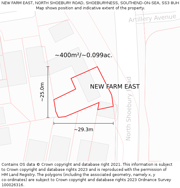 NEW FARM EAST, NORTH SHOEBURY ROAD, SHOEBURYNESS, SOUTHEND-ON-SEA, SS3 8UH: Plot and title map