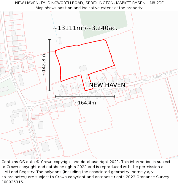 NEW HAVEN, FALDINGWORTH ROAD, SPRIDLINGTON, MARKET RASEN, LN8 2DF: Plot and title map