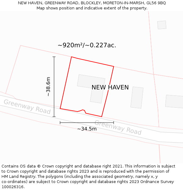 NEW HAVEN, GREENWAY ROAD, BLOCKLEY, MORETON-IN-MARSH, GL56 9BQ: Plot and title map