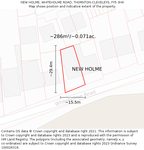 NEW HOLME, WHITEHOLME ROAD, THORNTON-CLEVELEYS, FY5 3HX: Plot and title map