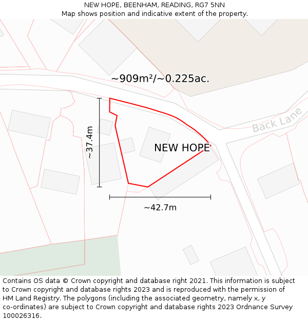 NEW HOPE, BEENHAM, READING, RG7 5NN: Plot and title map