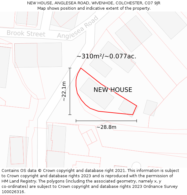 NEW HOUSE, ANGLESEA ROAD, WIVENHOE, COLCHESTER, CO7 9JR: Plot and title map