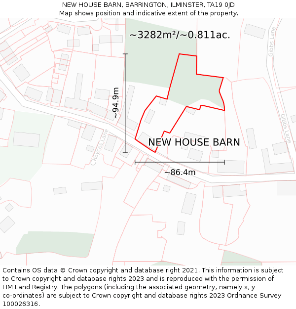 NEW HOUSE BARN, BARRINGTON, ILMINSTER, TA19 0JD: Plot and title map