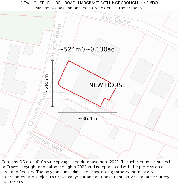 NEW HOUSE, CHURCH ROAD, HARGRAVE, WELLINGBOROUGH, NN9 6BQ: Plot and title map