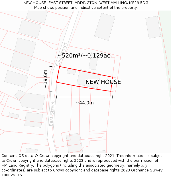 NEW HOUSE, EAST STREET, ADDINGTON, WEST MALLING, ME19 5DG: Plot and title map