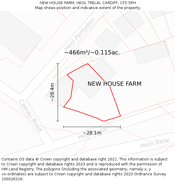 NEW HOUSE FARM, HEOL TRELAI, CARDIFF, CF5 5PH: Plot and title map