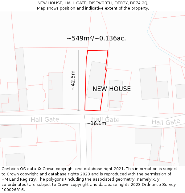 NEW HOUSE, HALL GATE, DISEWORTH, DERBY, DE74 2QJ: Plot and title map