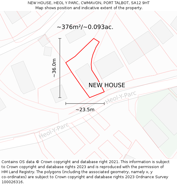 NEW HOUSE, HEOL Y PARC, CWMAVON, PORT TALBOT, SA12 9HT: Plot and title map