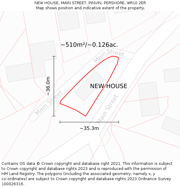 NEW HOUSE, MAIN STREET, PINVIN, PERSHORE, WR10 2ER: Plot and title map
