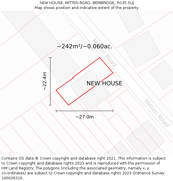 NEW HOUSE, MITTEN ROAD, BEMBRIDGE, PO35 5UJ: Plot and title map