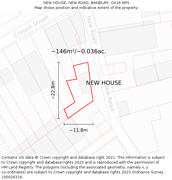 NEW HOUSE, NEW ROAD, BANBURY, OX16 9PN: Plot and title map