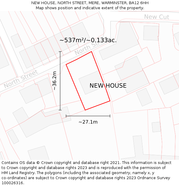 NEW HOUSE, NORTH STREET, MERE, WARMINSTER, BA12 6HH: Plot and title map