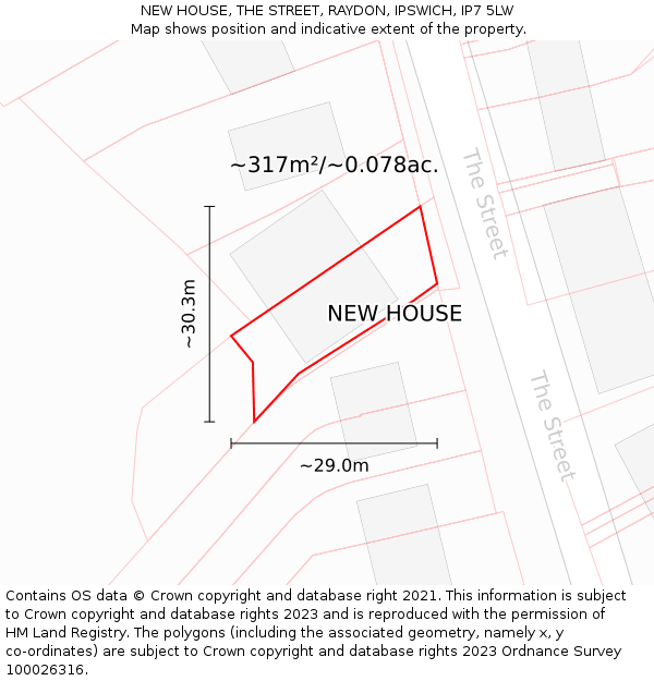 NEW HOUSE, THE STREET, RAYDON, IPSWICH, IP7 5LW: Plot and title map