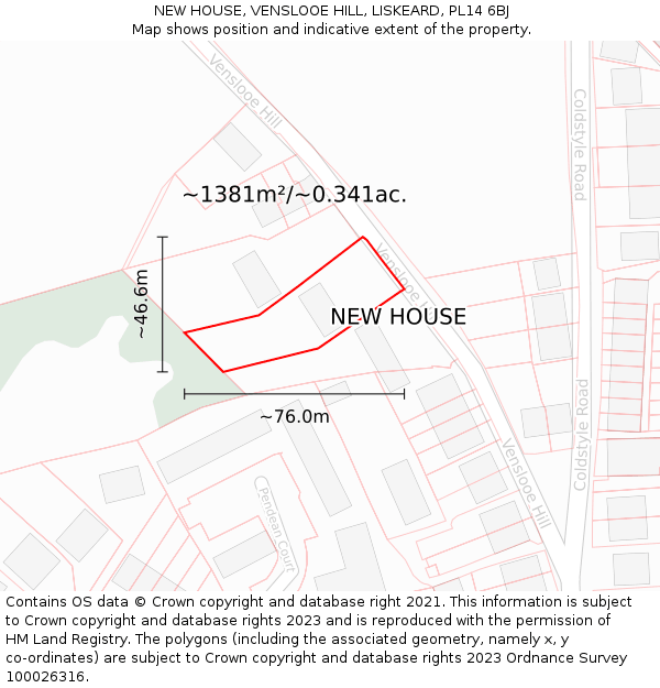 NEW HOUSE, VENSLOOE HILL, LISKEARD, PL14 6BJ: Plot and title map