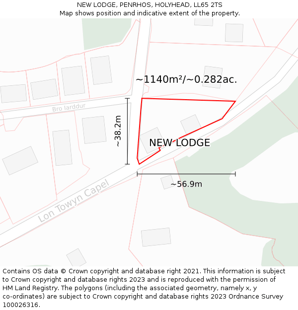 NEW LODGE, PENRHOS, HOLYHEAD, LL65 2TS: Plot and title map