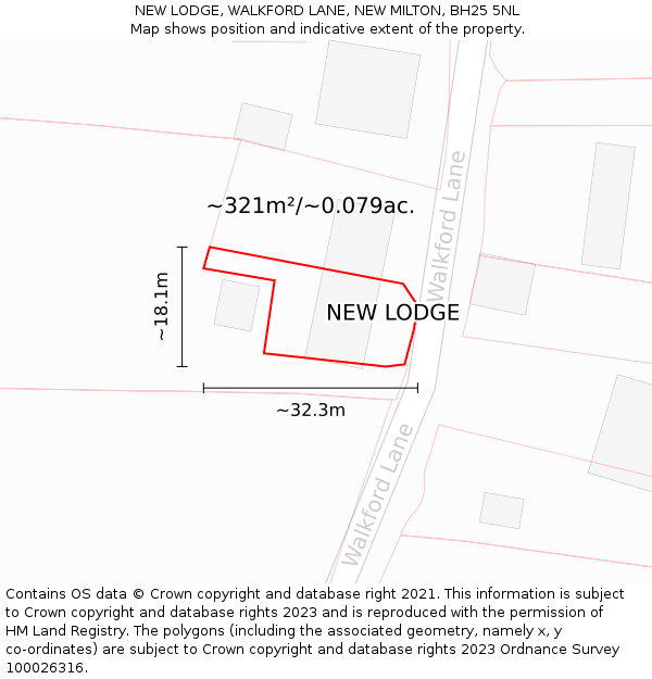 NEW LODGE, WALKFORD LANE, NEW MILTON, BH25 5NL: Plot and title map