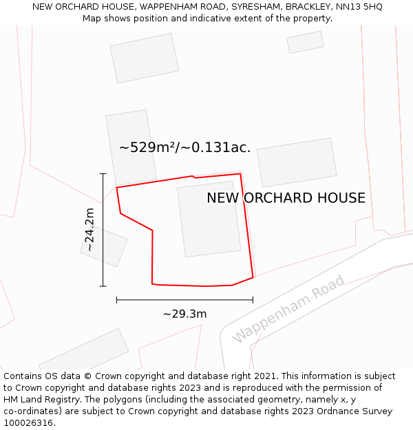NEW ORCHARD HOUSE, WAPPENHAM ROAD, SYRESHAM, BRACKLEY, NN13 5HQ: Plot and title map
