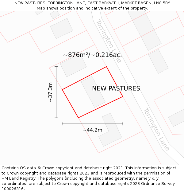 NEW PASTURES, TORRINGTON LANE, EAST BARKWITH, MARKET RASEN, LN8 5RY: Plot and title map