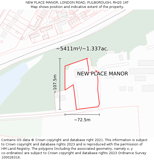 NEW PLACE MANOR, LONDON ROAD, PULBOROUGH, RH20 1AT: Plot and title map
