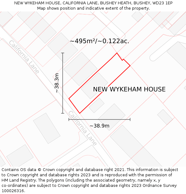 NEW WYKEHAM HOUSE, CALIFORNIA LANE, BUSHEY HEATH, BUSHEY, WD23 1EP: Plot and title map