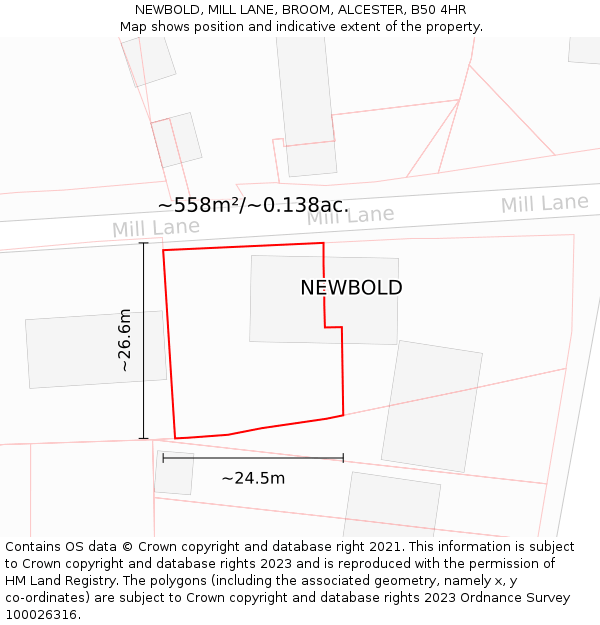 NEWBOLD, MILL LANE, BROOM, ALCESTER, B50 4HR: Plot and title map